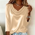 thumbnail image 5 of Women's Cowl Neck Satin Blouses 3/4 Sleeve Dressy Casual Tops Loose Fit Lightweight Soft Breathable Business Work Office Shirts, #01 Beige, XL, 5 of 7