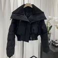 thumbnail image 4 of Women Winter Cotton Coat High Collar Neck Protection Windproof Long Sleeves Short Type Jacket Thickened Padded Single-breasted Stretchy Hem Overcoat, 4 of 8