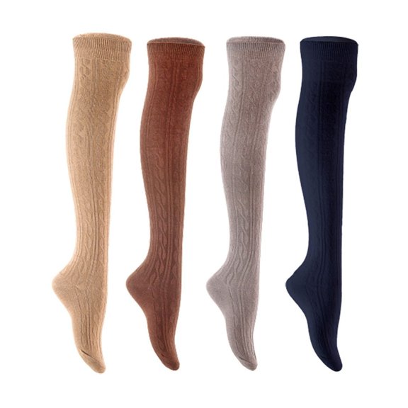 Lian LifeStyle Women's 4 Pair Adorable Comfortable Soft Thigh High Over Knee High Cotton Socks Size 6-9 L1024 Beige,Coffee,Dark Grey,Navy
