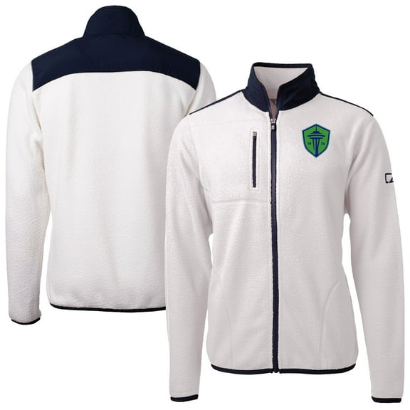 Men's-Cutter & Buck  White Seattle Sounders FC Cascade Eco Fleece Full-Zip Jacket
