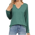 thumbnail image 2 of asjyhkr Womens Blouses Long Sleeve V Neck Pullover Casual Solid Color Loose Breathable Lightweight Hiking Vacation Outdoor Tops, 2 of 6