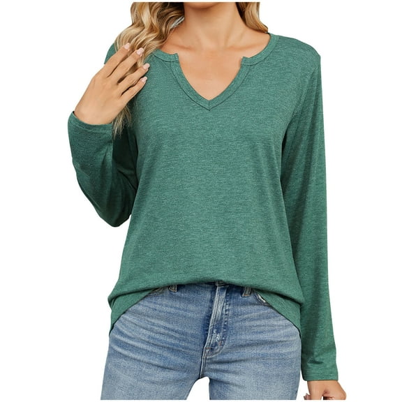 STETMN Women's Notch V Neck T-Shirt Casual Long Sleeve Tops Fall Cozy Lightweight Layer Shirts