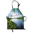 thumbnail image 1 of Nature Apron Sunny Day on a Calm River in Summer Sunshines Greenery Grass Outdoors Cloud, Unisex Kitchen Bib Apron with Adjustable Neck for Cooking Baking Gardening, Fern Green Sky Blue, by Ambesonne, 1 of 3