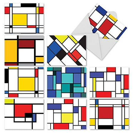 'M2039 CUBISM' 10 Assorted Thank You Notecards Are Graced with Bright Cubes of Primary Colors with Envelopes by The Best Card (Best Cube Cards By Color)