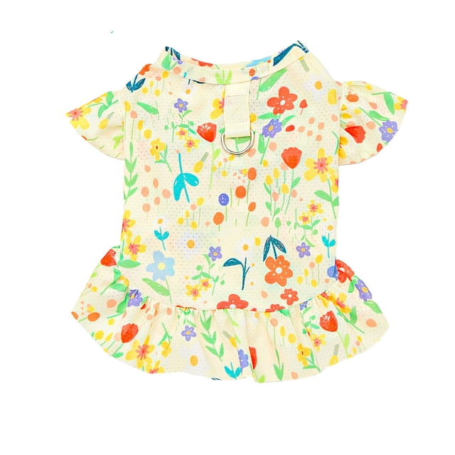 Ropa para Perros Vestido Floral de Mascota de Seda de Hielo, Traje de Perro de Gato, Traje de Gato Fresco Floral de Verano