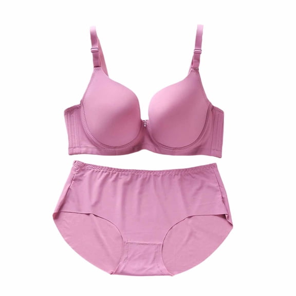 AHTJRT Women's Lingeries Seamless Underwired V Neck Bras and Panty Lounge Activewear Two Matching Sets D Cup Pink#03 36