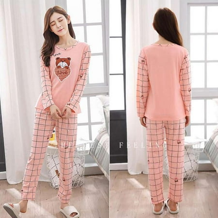 

Women s Cotton Long Sleeve Pajamas Set Cute Print Top and Pants Lounge Sets