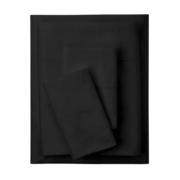 Mainstays 4-Piece 300 Thread Count Black- CVC Cotton Blend Bed Sheet Set, Queen (Adult)