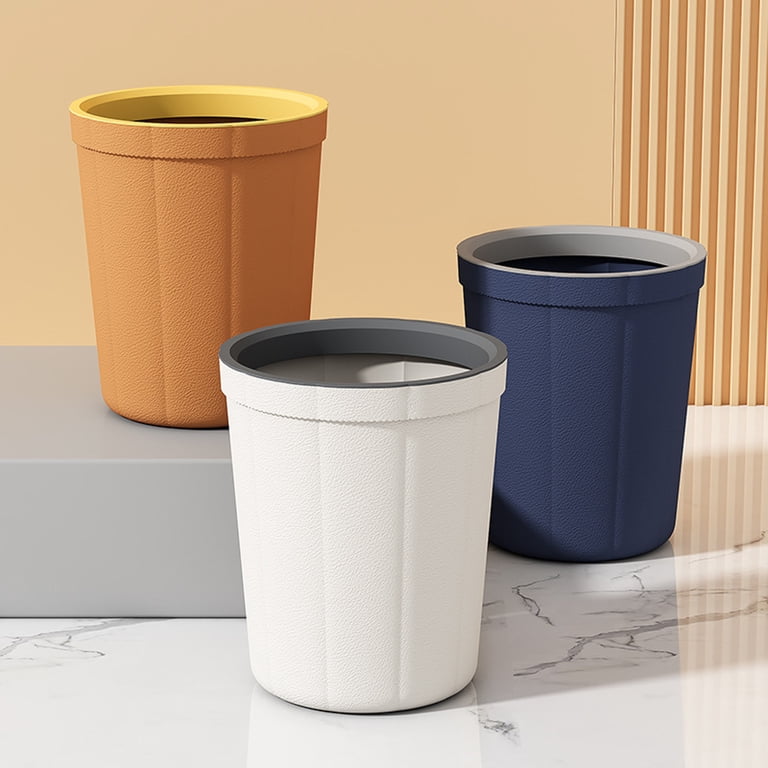 3-Pack Round PU Leather Wastebaskets - Small Black Trash Cans For Bathroom, Bedroom, Office, Decor