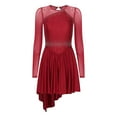 thumbnail image 3 of YONGHS Women Rhinestone Figure Ice Skating Performance Dress Long Sleeve Ballet Skirted Leotard Burgundy S, 3 of 7