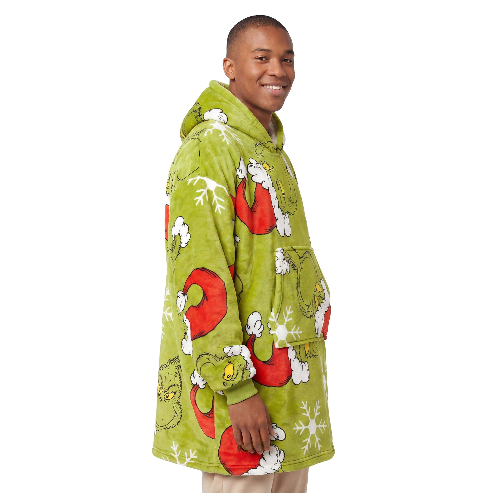 Mens The Grinch Snowy Mischievous Santa Oversized Fleece Hoodie