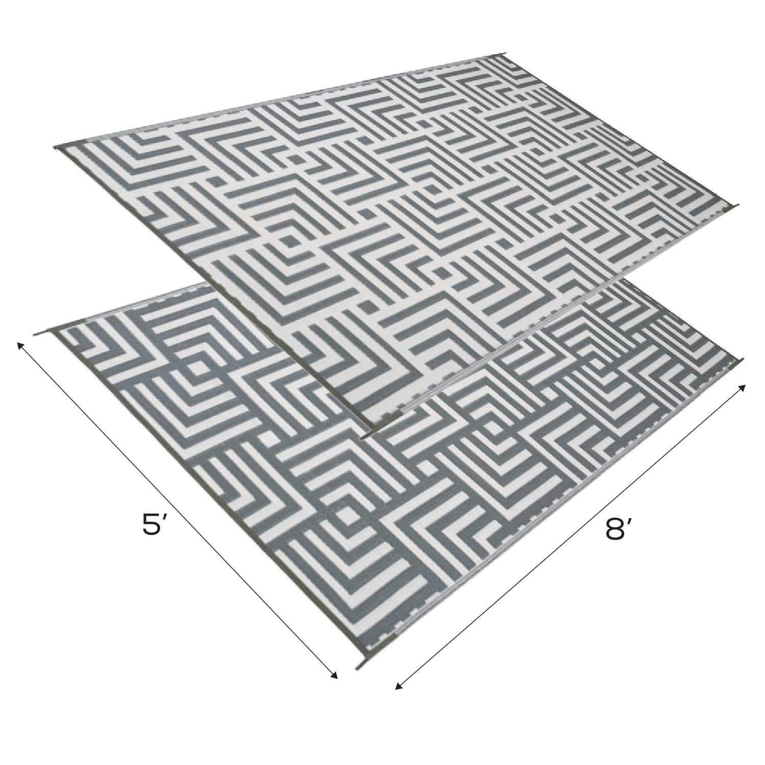 Reversible Mat 5x8 Foot Outdoor Polypropylene Pattern Patio Rug, Olive Green/Beige