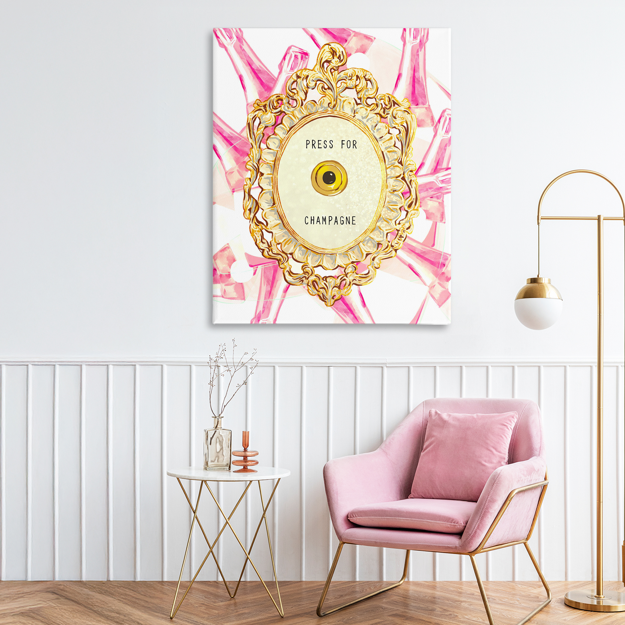 Champagne Doorbell with Pattern Canvas Wall Art, design by Ziwei Li