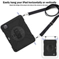 thumbnail image 6 of 3-Layer Kids Case for iPad Pro 11 2022/2021/2020/2018/Air4/Air5, Durable Sturdy Protection Silicone PC Case with Swivel Stand, Hand Strap Shoulder Strap Pencil Holder Charging Port Lid - Black, 6 of 13