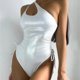 thumbnail image 4 of Traje de baño de una pieza blanco 2024 con estampado de piel de serpiente, traje de baño de un hombro, traje de baño para mujer Y2K, ropa de playa, monokini, 4 of 5