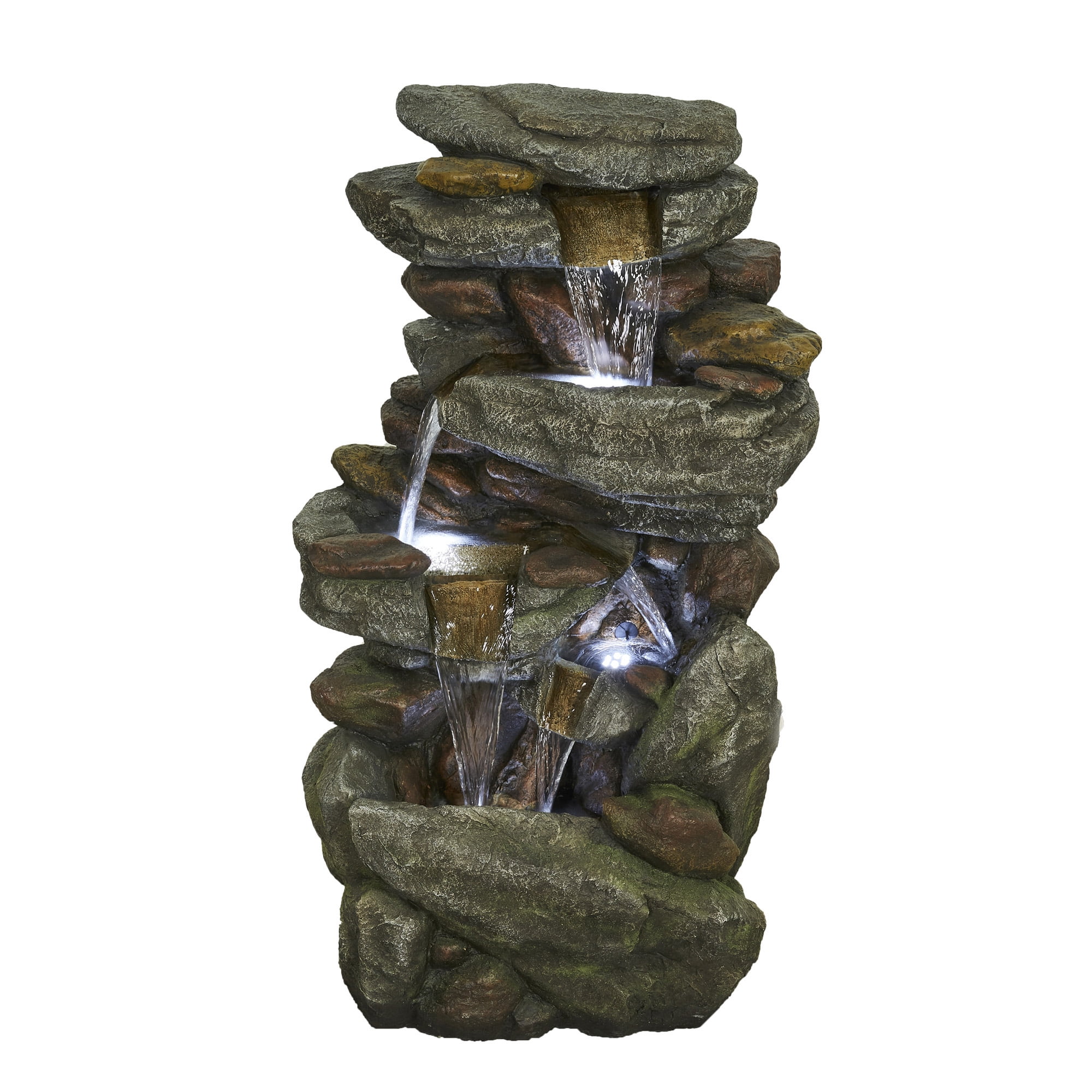 LIVEDITOR Outdoor 5-Tier Stone Water Fountains with LED, Floor Stacked ...