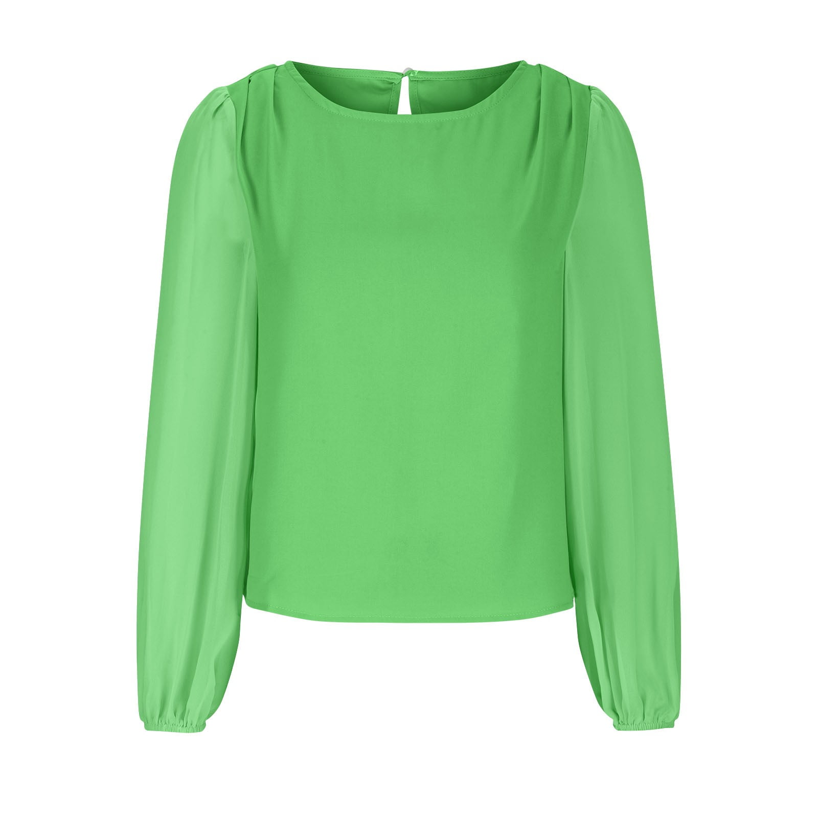 Timegard Hauts pour Femmes en Chiffon à Manches Longues Bouffantes Col Rond Froncé Dos Boutonné T-Shirts Décontractés Amples