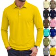 thumbnail image 2 of Men's Designed Solid Long-Sleeve Collared Golf Polo Shirts | Casual Solid Fit Men's Long-Sleeve Golf Polo Shirt Yellow XXXL, 2 of 5