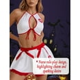 thumbnail image 3 of Ausing Womens Lingerie Set Nurse Role Playing Halloween Costumes Mini Skirt Halter Babydoll with Headpiece Panties Contrast Lace Bow Accents Rave Party Outfits 4pc White 2XL, 3 of 6