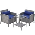 thumbnail image 1 of Outsunny Patio Wicker Coffee Table Set with Cushions 3 Pieces Blue, 1 of 10