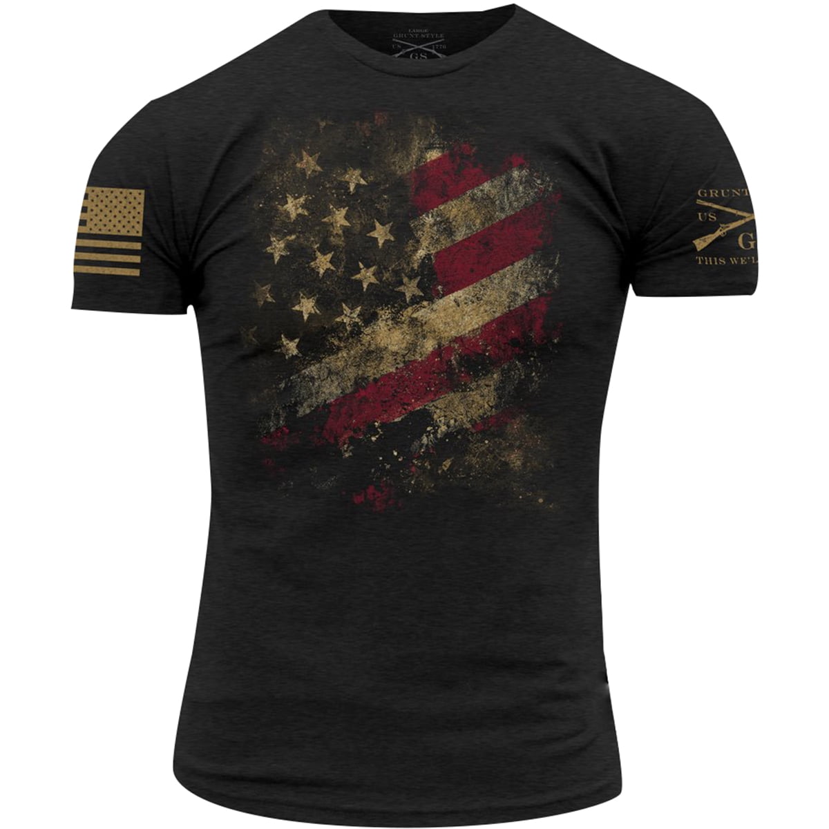 Grunt Style - Grunt Style Worn Flag 2.0 T-Shirt - Black - Walmart.com ...