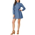 thumbnail image 5 of INSPIRE CHIC Women's Denim Peter Pan Collar Long Sleeves Button Front Shirt Dress Blue L, 5 of 6