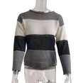 thumbnail image 3 of Chandail Femme à Blocs de Couleur Rayé Col Rond Long Chandail Manches Courtes Blouse, Gris, L, 3 of 5