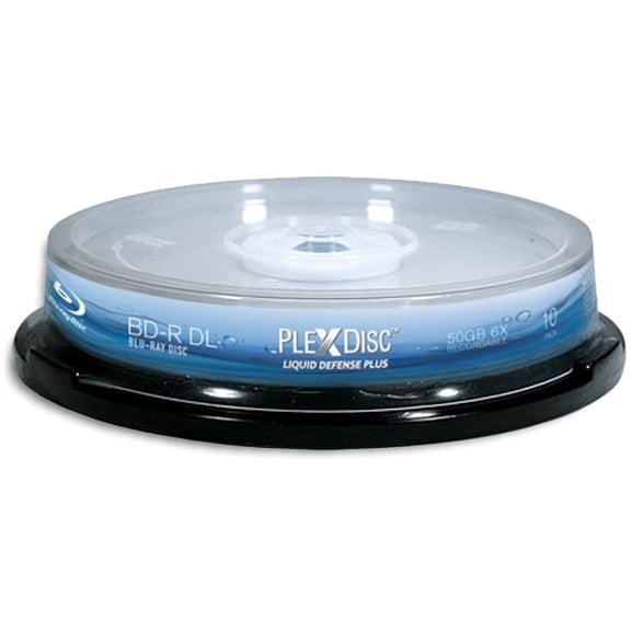 PlexDisc Water Resistant Glossy White Inkjet Printable BD-R DL 6x 50GB Blu-ray, 10 Disc Spindle
