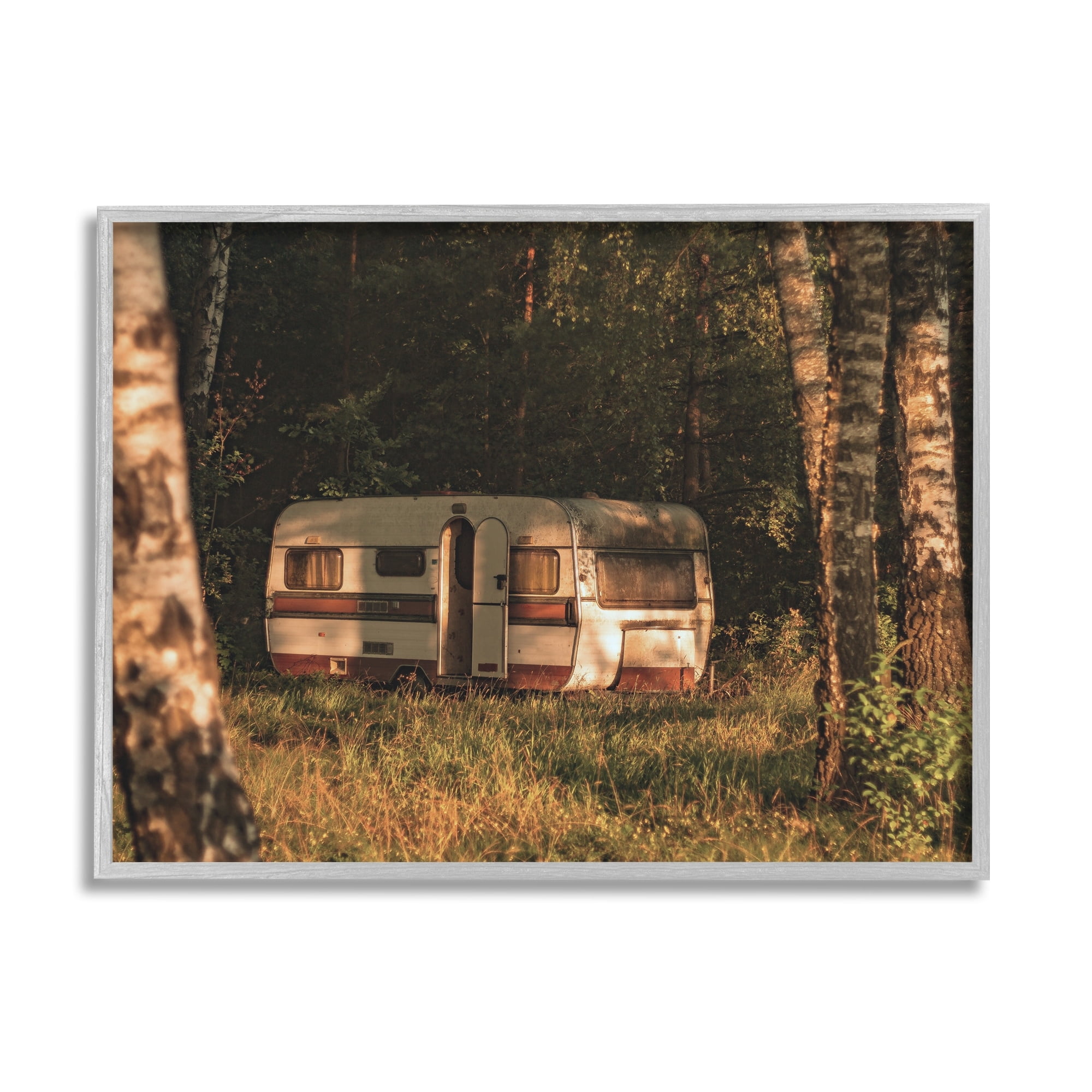 Stupell Industries Quiet Camper Van Deep Woodland Forest Clearing Photograph Gray Framed Art Print Wall Art, Design by Daphne Polselli