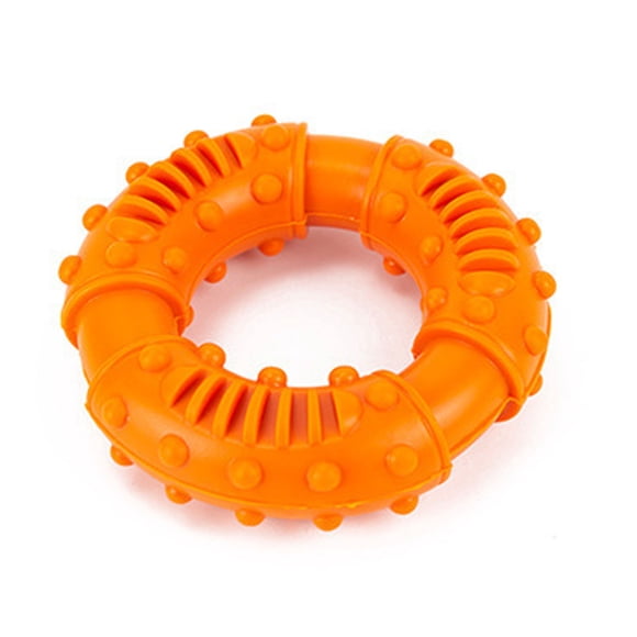 Dientes de goma para perros, juguete de limpieza de dientes con forma de anillo antideslizante resistente a mordeduras de donut para mascotas, color naranja