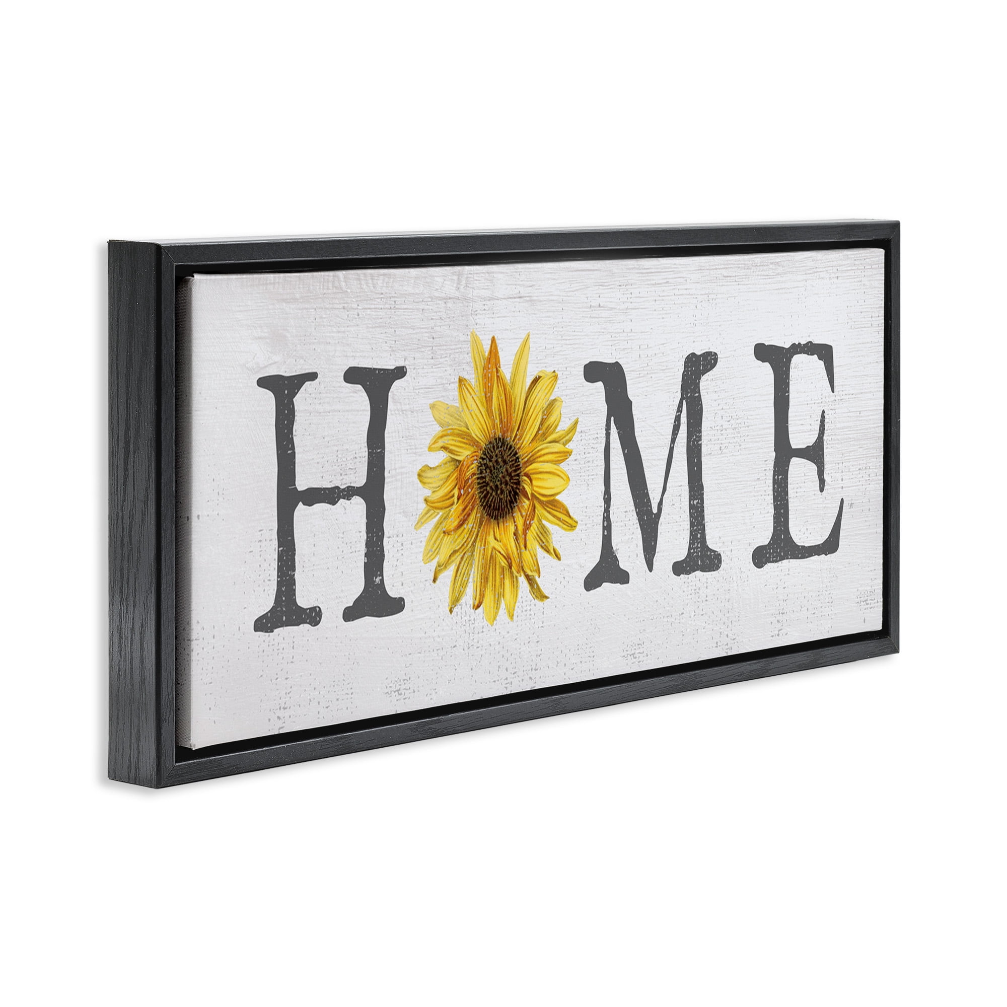 Stupell Industries Rustic Home Text with Sunflower Typography Painting Black Floater Framed Canvas Art Print Wall Art, 31 x 14