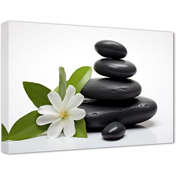 ZHONGYUTONG Zen Canvas Wall Art Black Stones with Magnolia Blossoms Picture Prints Nature Spiritual Painting Spa Artwork for Meditation Room Decor Framed (24.00" x 36.00")