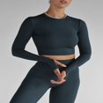 thumbnail image 2 of Ladies‘ Thumb Hole Long Sleeve Yoga Shirt with Cropped Design for Workouts, 2 of 6