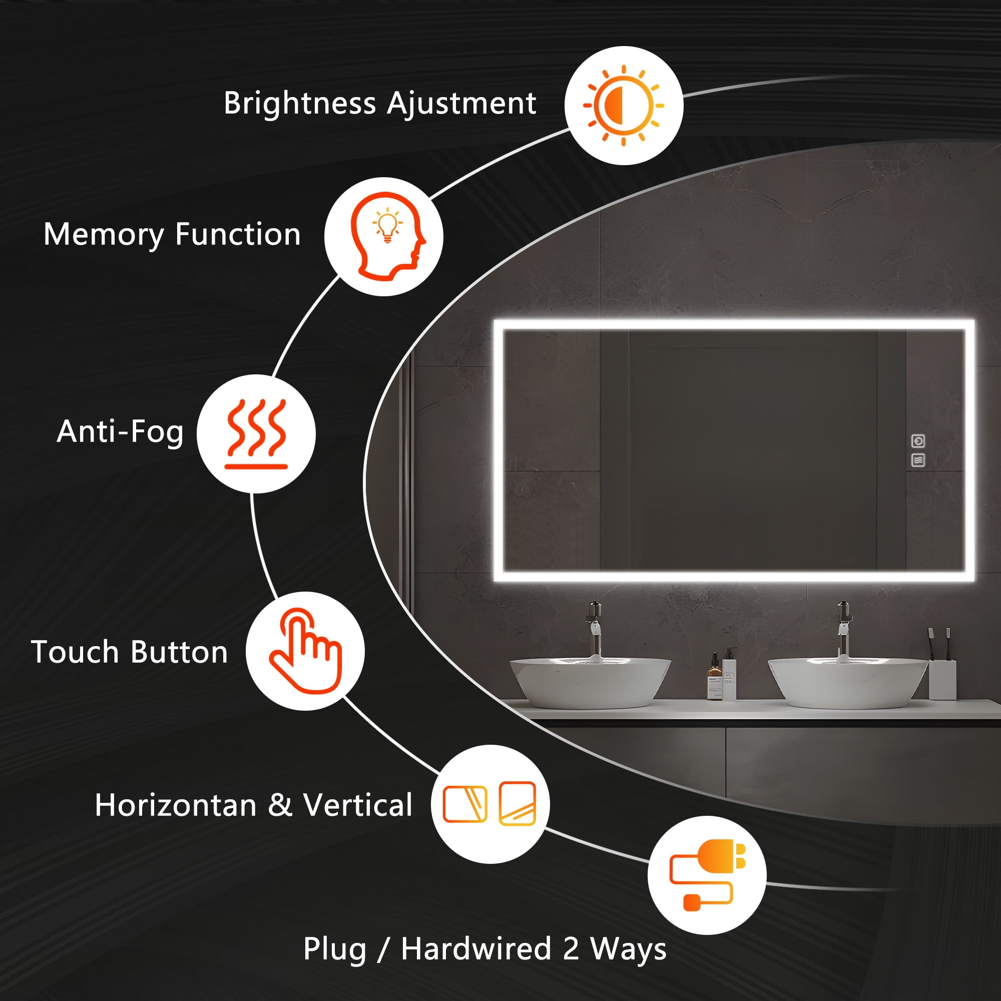 51"x31" Edge LED Lighted Wall Mounted Bathroom Mirror Modern Rectrangle Vanity Mirror with Anti-Fog,Silver