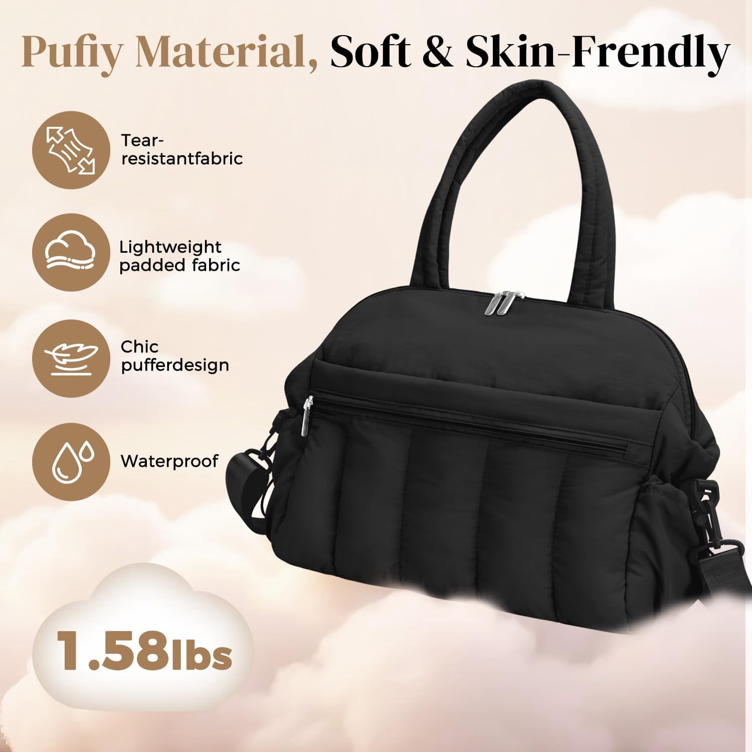 Diaper Bag Tote, Puffer Diaper Tote Bags body Hospital Bag Travel Large Mommy Bag, with Pacifier Case