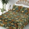 thumbnail image 3 of Ambesonne Jungle Boho Fitted & Flat Sheet with Shams 4 Pcs Set, Tiger and Flora Patter, Queen, Peacock Green Apricot, 3 of 5