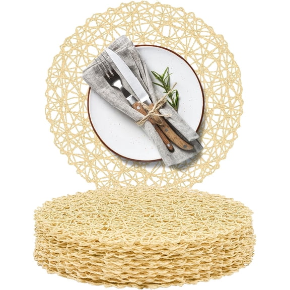 Paper Braided Round Placemats Natural Non-Slip Heat Resistant Table Mats for Dining Tables Farmhouse Woven Indoor & Outdoor Place mats for Thanksgiving.