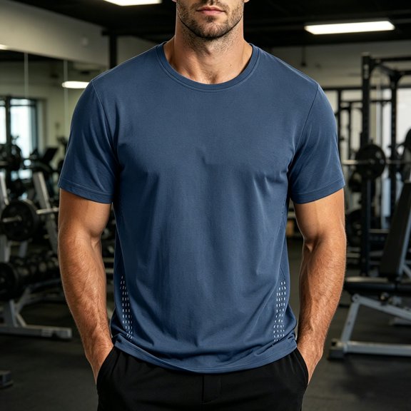 Sports Shirts for Men Thin Lightweight Summer Slim Stretch Ice Silk Breathable Short Sleeve Tees Loose Crew Neck Casual Running Workout Solid Color Tops
