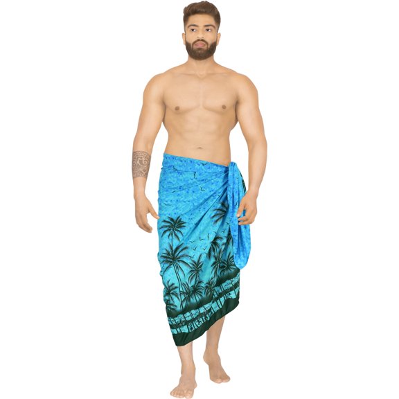 HAPPY BAY Men's Pareo Swim Trunk Vacation Sarong Beach Wrap One Size Blue-AA1000 Summer Vacation Party