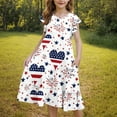 thumbnail image 6 of Jinhomg Toddler Girls 4Th Of July Outfit Patriotic American Flag Midi Dress Flowy Swing Ruffle Sleeve Tiered Pleated Dresses Independence Day A Line Party Dresses White 12 Years, 6 of 7