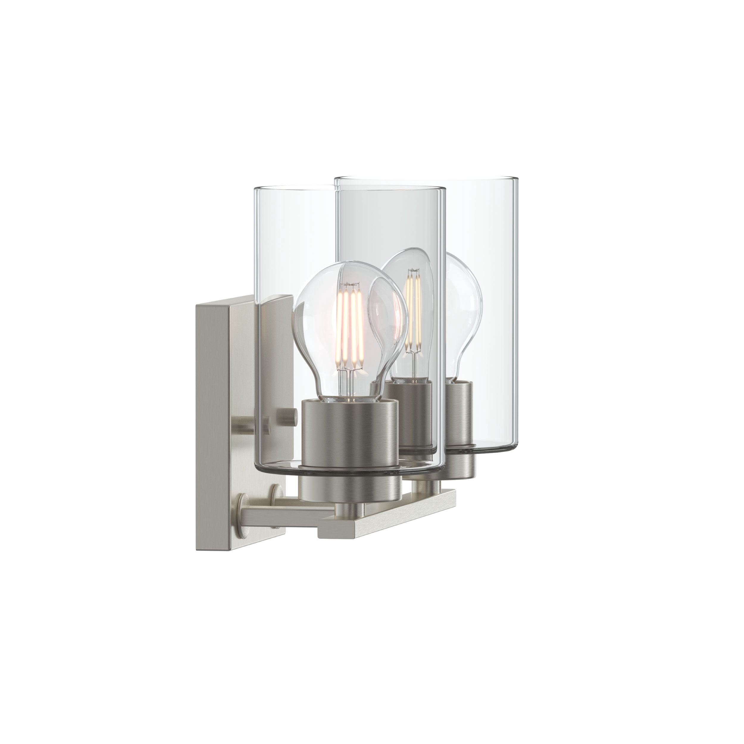 Better Homes & Gardens 11.39" 2-Light Brushed Nickel Vanity Light, Clear Glass Shades