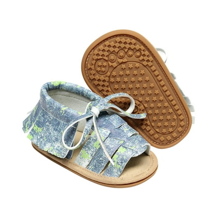 

nsendm Boys Girls Open Toe Camouflage Tie Dye Tassels Shoes First Walkers Shoes Summer Girls Toddler Slip on Shoes Blue 12 Months