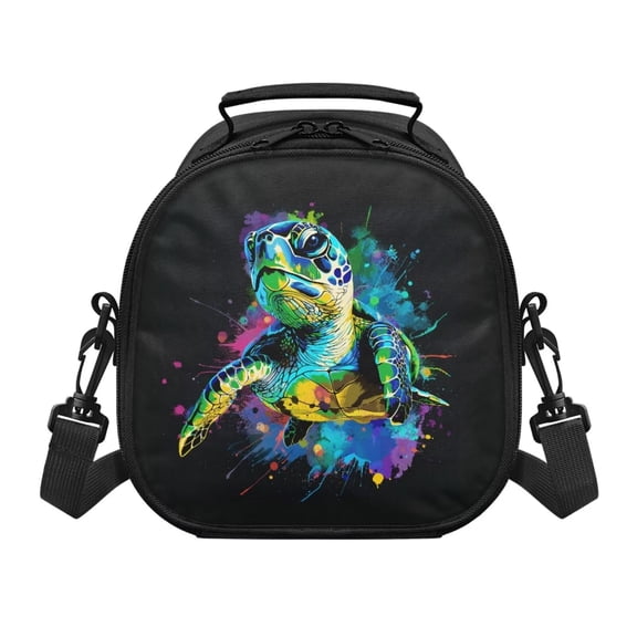 Jeiento Sea Turtle Insulated Lunch Box for Kids School Lunch Bag with Removable Shoulder Strap Black Meal Prep Tote Bag Leakproof Lunchbox for Boys Girls for Camping Hiking Picnic Beach