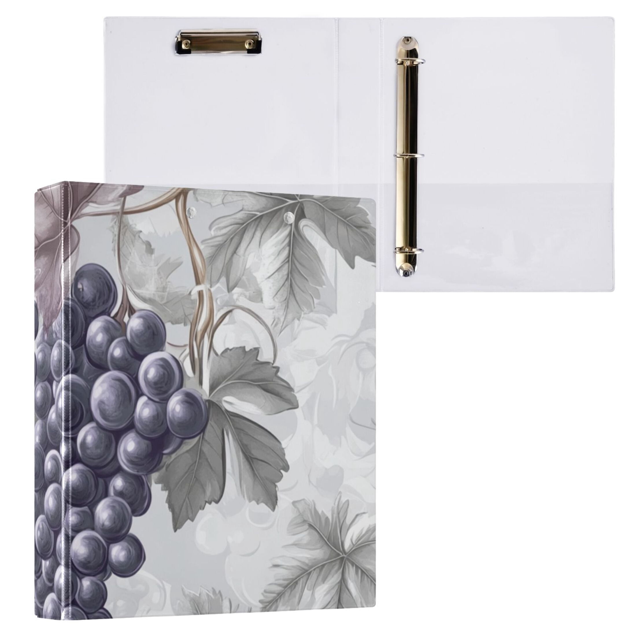 Purple Grapes Leaves 3 Ring Binders 1.5 inch Hardcover File Folders with Interior Pockets A4 Size Organizer for School Office Hospital Set of 2