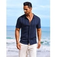 thumbnail image 4 of COOFANDY Mens Vintage Knit Polo Shirt Casual Short Sleeve Button Down Shirts Summer Beach Wear, 4 of 7