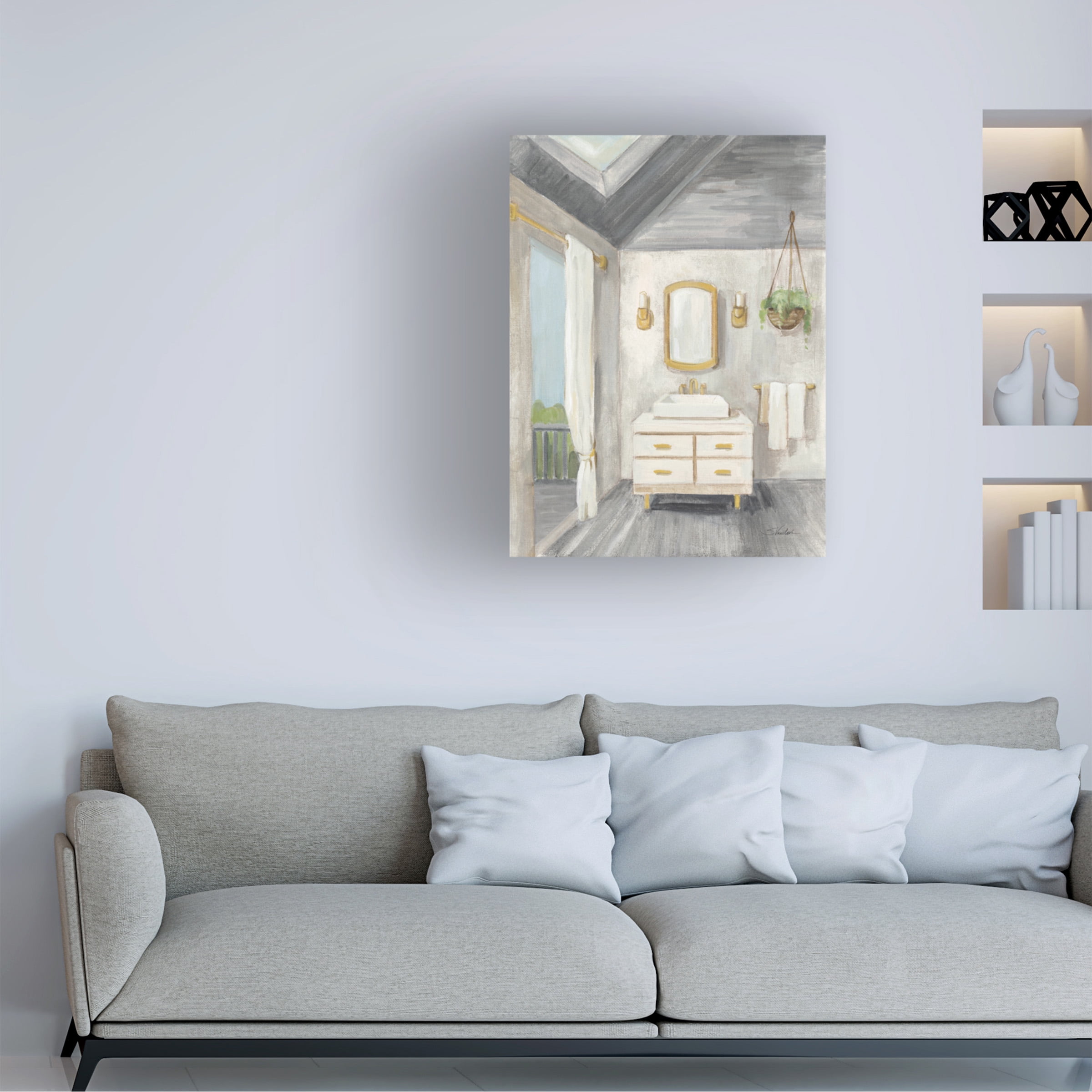 Silvia Vassileva 'Attic Bathroom I Gray Wood' Canvas Art