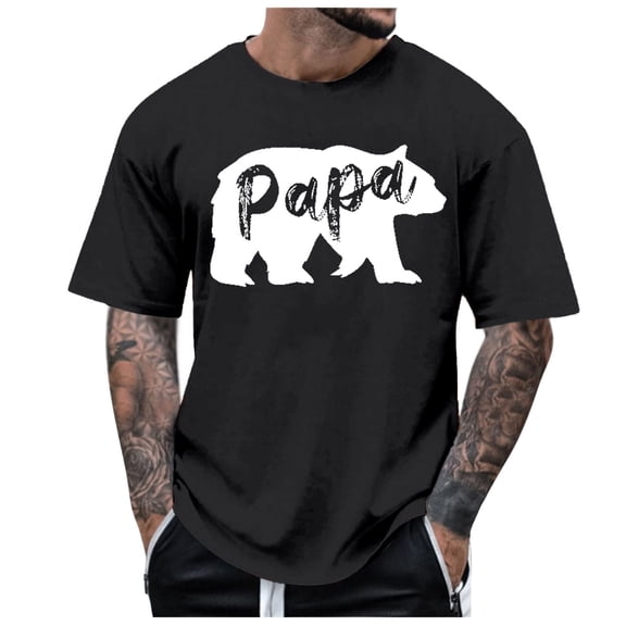 Rggeeun Men'S T-Shirts Papa Letter Print Crew Neck Short Sleeve Loose Fit Lightweight Cotton Knit For Summer Daily Office Classic Tee,Black,L