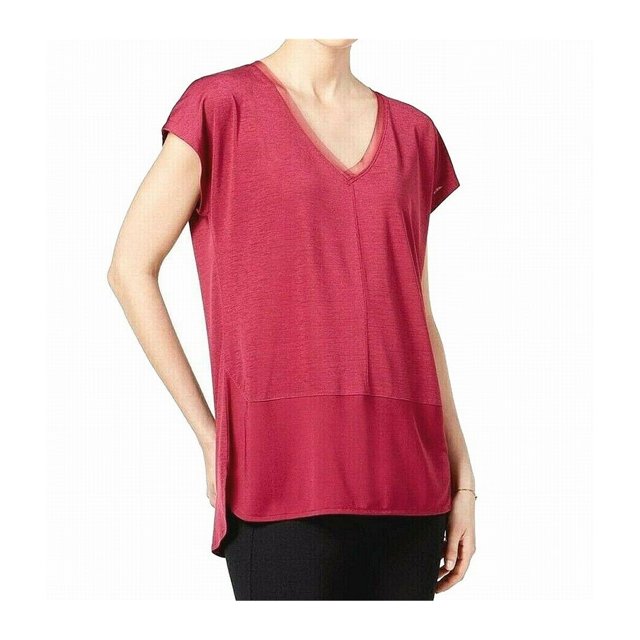 bar III Womens Mixed Media Knit Blouse, Red, Large