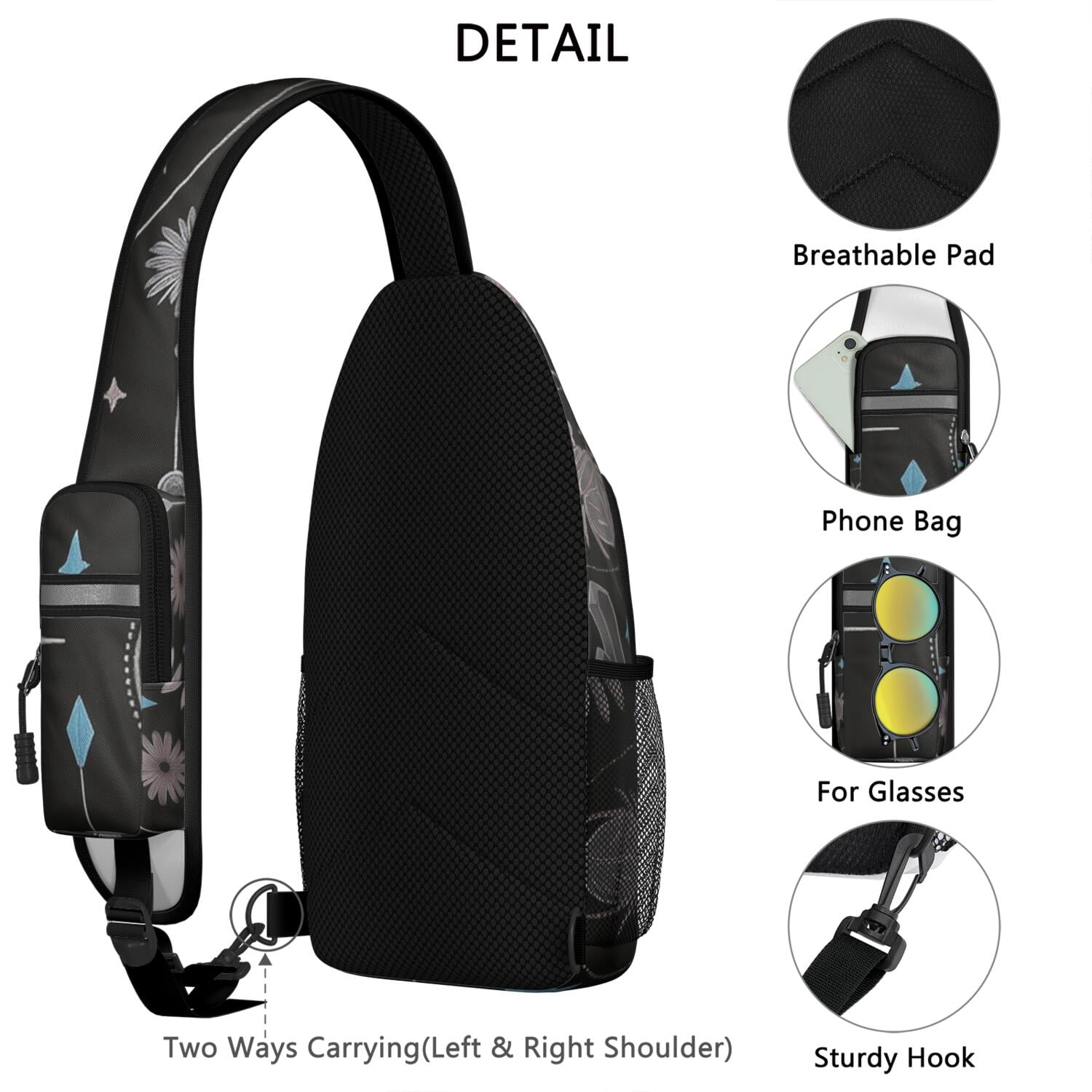 Gothic Butterfly Moon Crossbody Sling Bag for Women Men Travel Sling Bag Casual Bag for Traveling Office Small Travel Backpack Gym Sports Travel Hiking Daypack