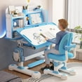thumbnail image 3 of YNCE Kids' Study Desk and Chair Set, Adjustable Height Children's Writing Table with Sitting Posture Corrector & Foot Pedal & Book Stand, Kids' Ergonomic Study Table for Students, 3 of 7